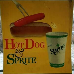 Vintage Coca-Cola Co Sprite & Hot Dog Litho Sign Plastic for Menu Boards